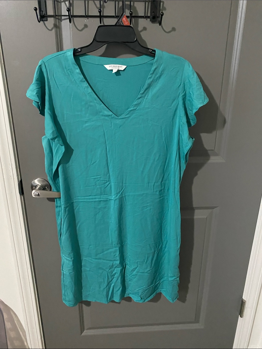 Liverpool Teal V-Neck Shift Dress